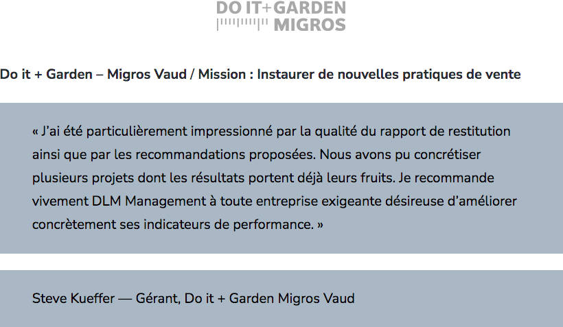 Témoignage de client. Service client et audit taux de conversion DLM Management.