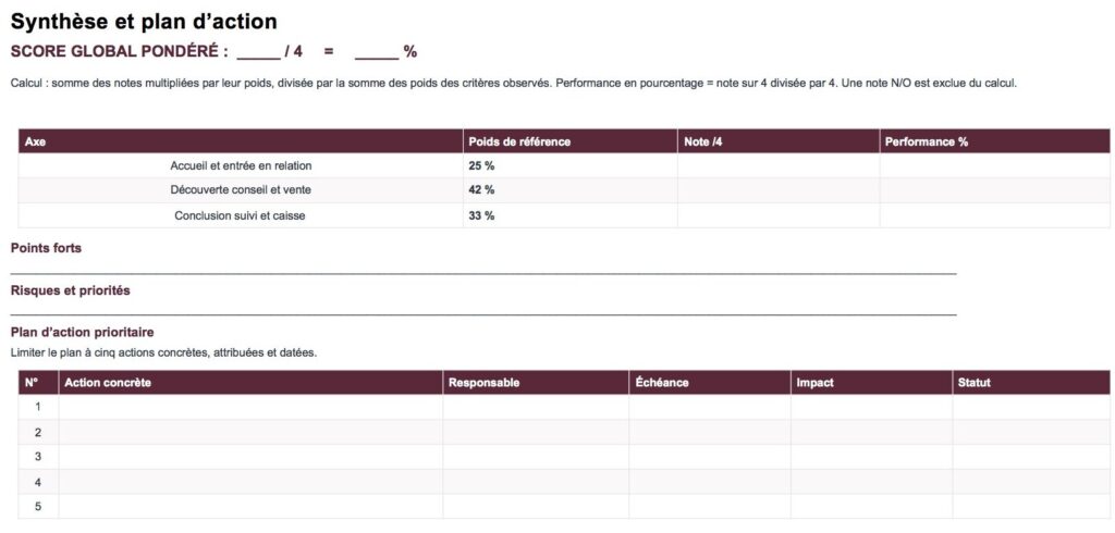 Grille de synthèse de l'audit taux de conversion de DLM Management